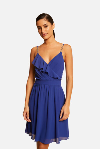 Skater dress with wrap-over neckline electric blue ladies'