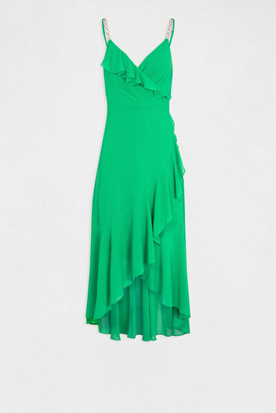 Maxi A-line dress with ruffles green ladies'