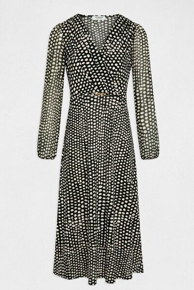Maxi straight dress polka dot print black ladies'