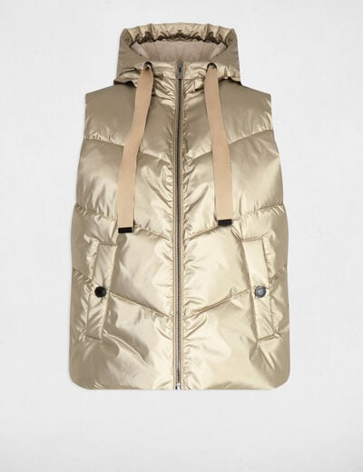 Shiny sleeveless puffer gold yellow women