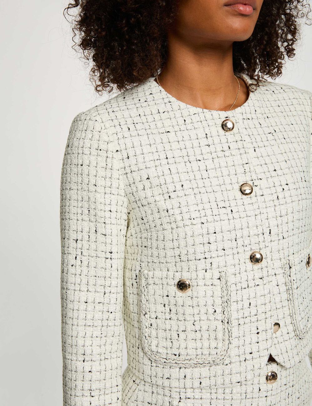 Veste ajustée col rond ivoire femme