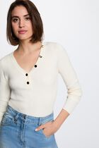 Fitted V-neck sweater ivory women