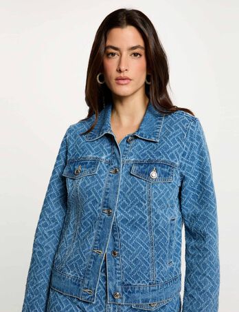 Chevron jacquard jacket denim stone women