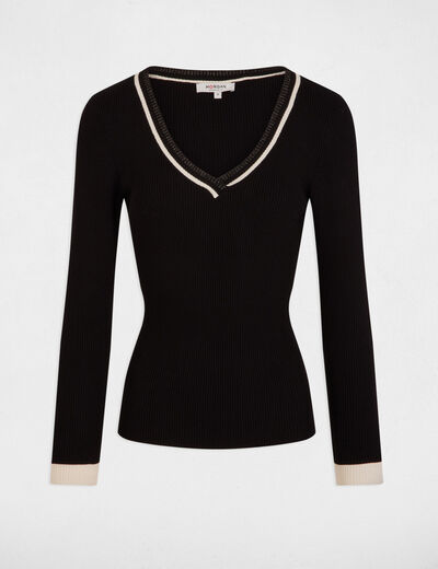 Long-sleeved jumper with V-neck black women