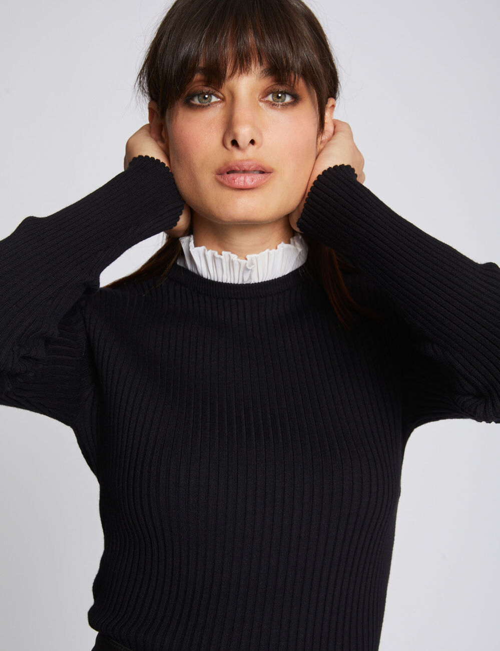 Long-sleeved jumper with pleated collar black women