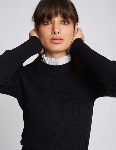 Long-sleeved jumper with pleated collar black women