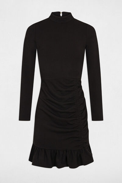Fitted dress ruffles and high collar black ladies'
