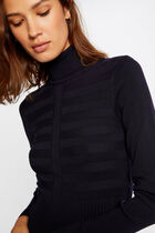Knitted fitted dress with turtleneck navy blue women