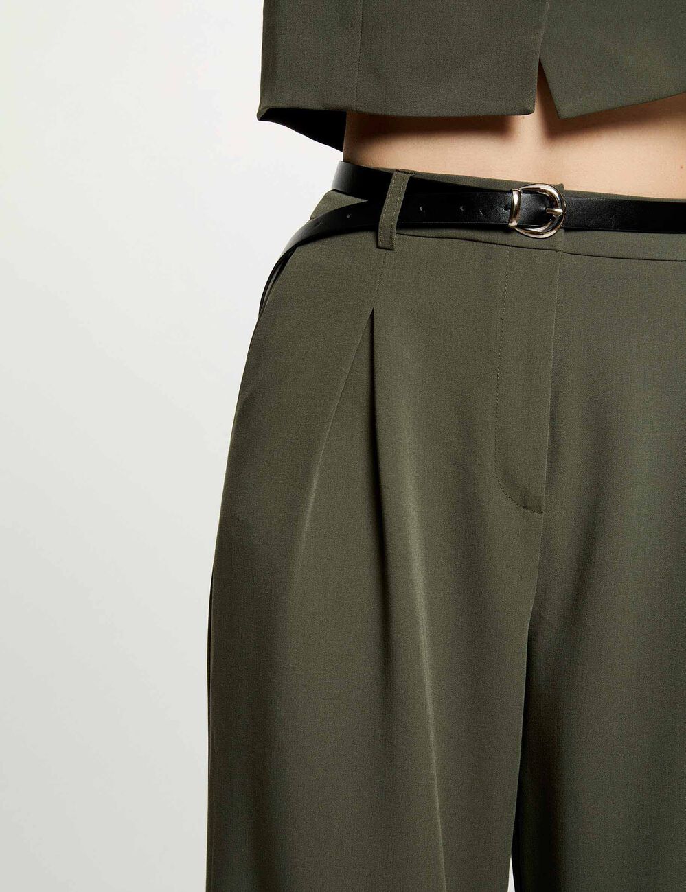 High-waisted wide-leg trousers khaki green women