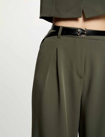 High-waisted wide-leg trousers khaki green women