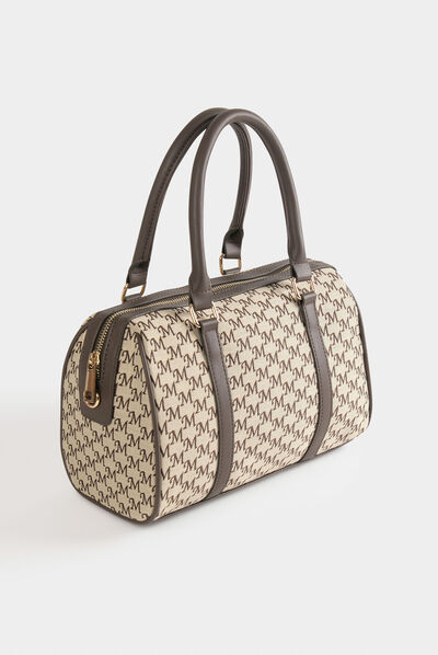 Bowler bag with monogram print beige ladies'