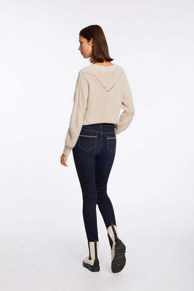 Slim jeans with rhinestones strips raw denim ladies'