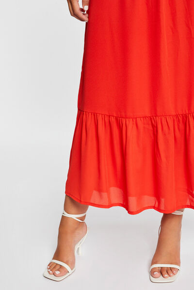 Maxi waisted dress bustier neckline red ladies'