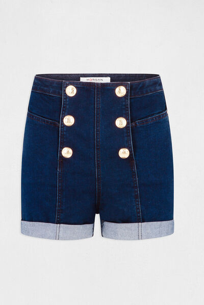 Fitted denim short with buttons raw denim ladies'
