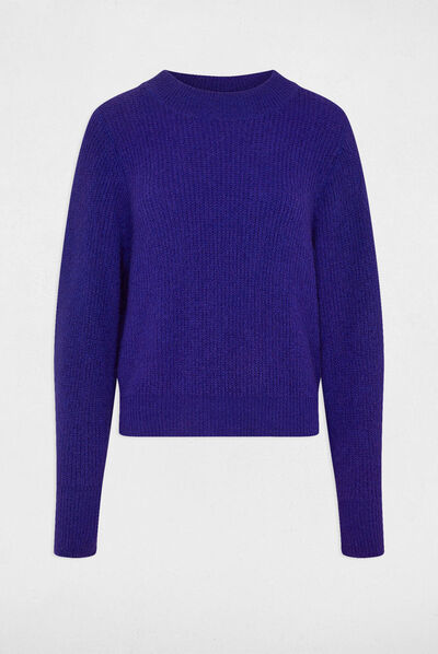 Long-sleeved jumper with high collar mid blue ladies'