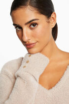 Long-sleeved jumper with V-neck light pink women