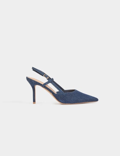 Slingback heels stone wash denim women