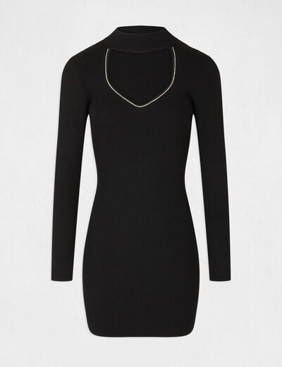 Fitted jumper dress with opening black ladies'