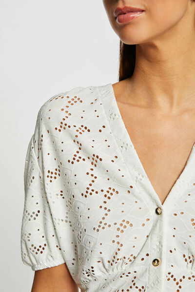 Embroidered short-sleeved t-shirt ecru ladies'