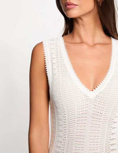 Long knitted openwork dress white women