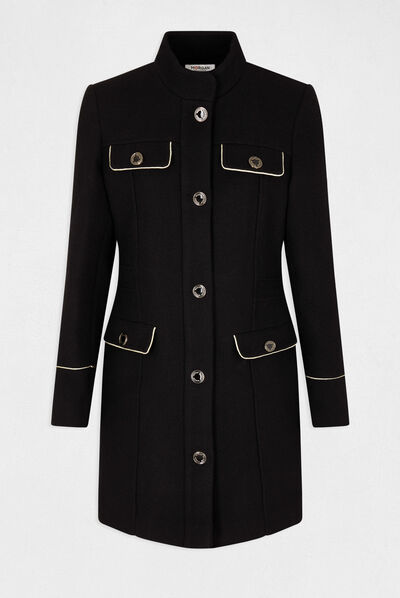 Straight coat with flap pockets black ladies'