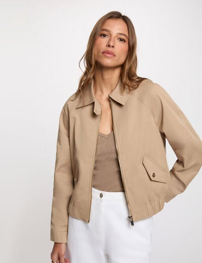 Short jacket with open collar beige women