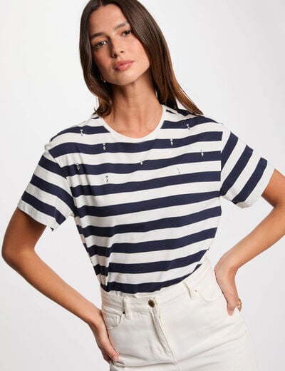 Striped short sleeve T-shirt white women