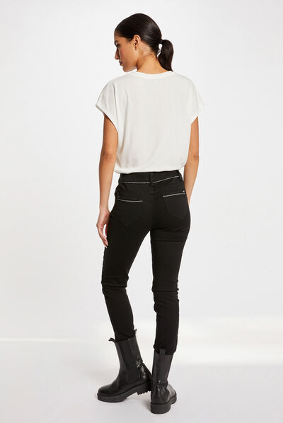 Standard waisted slim jeans with studs black ladies'