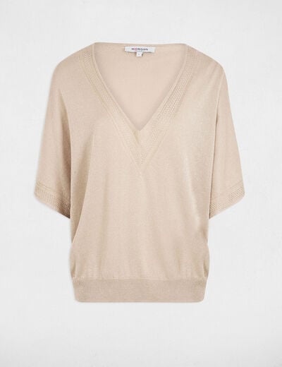 Jumper V-neck short sleeves sand women
