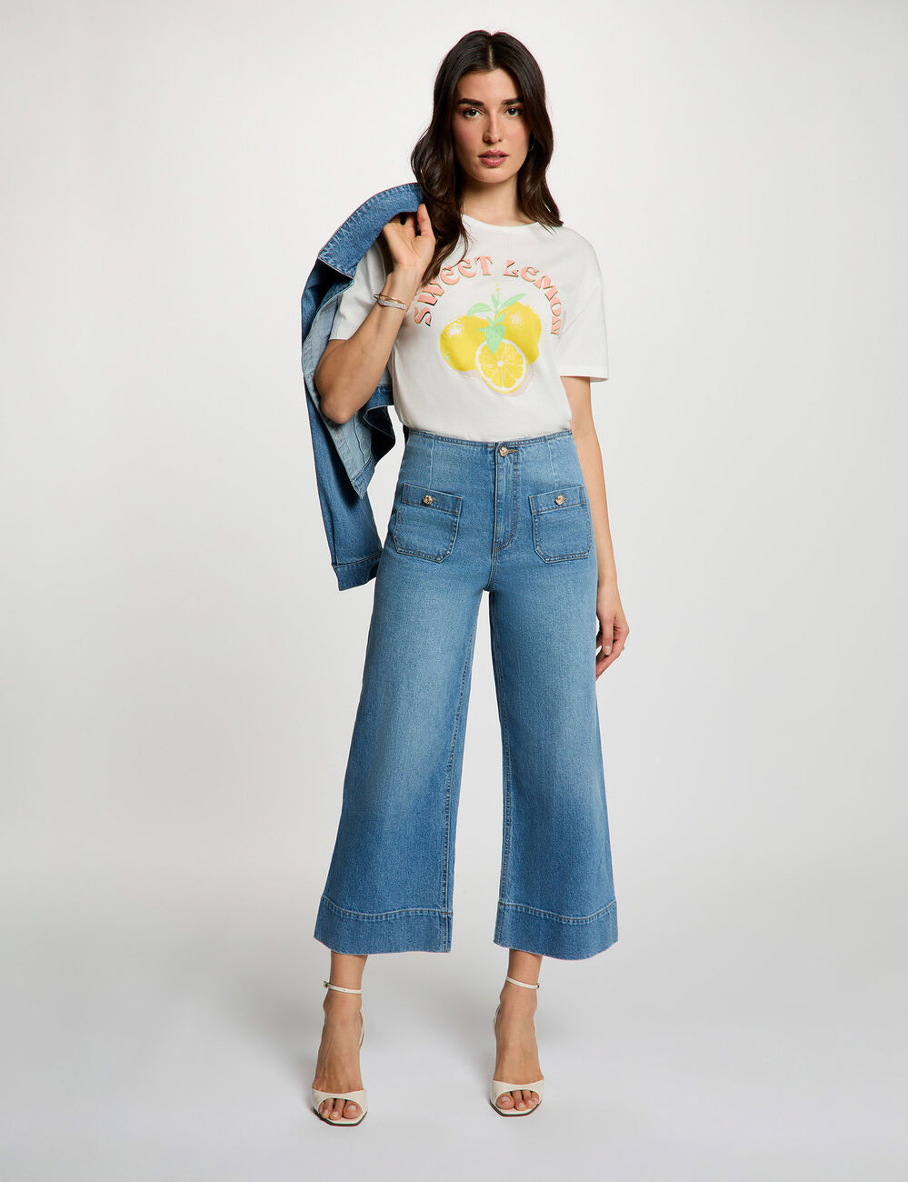 Printed t-shirt with round neck white women