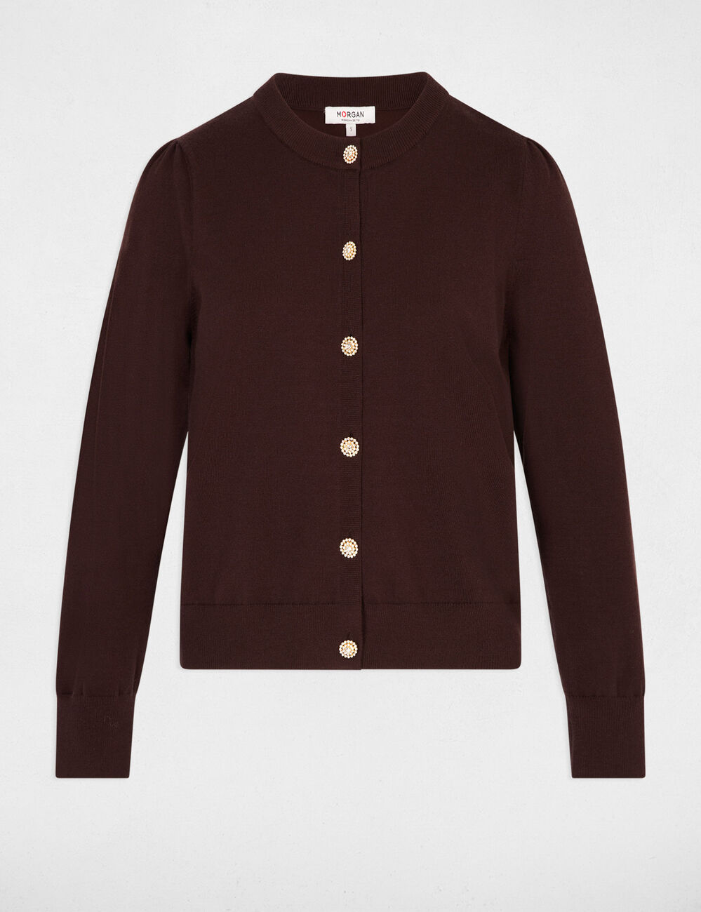 Knitted cardigan round neck dark brown women