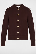 Knitted cardigan round neck dark brown women