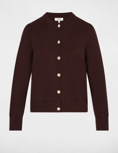 Knitted cardigan round neck dark brown women