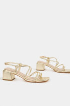 Sandals with block heels gold women
