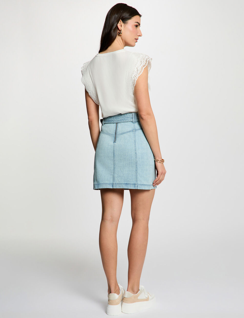 Mini denim skirt bleach denim women