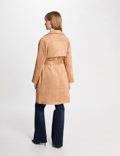Long suede trenchcoat light brown women