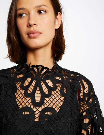 Long-sleeved blouse with lace black ladies'