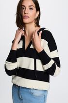 Striped sweater with hood navy blue women
