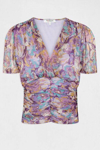 Short-sleeved t-shirt floral print purple ladies'