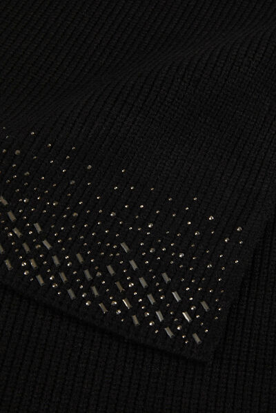 Knitted scarf with rhinestones black ladies'