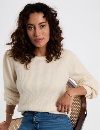 Fitted cropped sweater ivory women