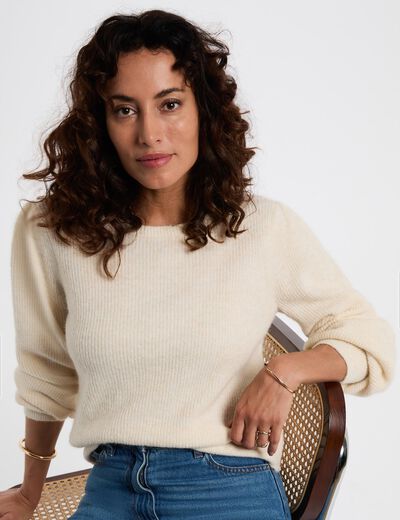 Fitted cropped sweater ivory women