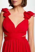 Robe longue droite fluide rouge femme