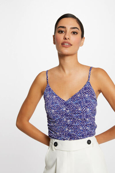 Printed vest top with thin straps blue ladies'