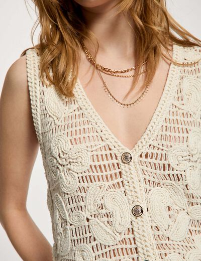 Sleeveless V-neck cardigan ivory women