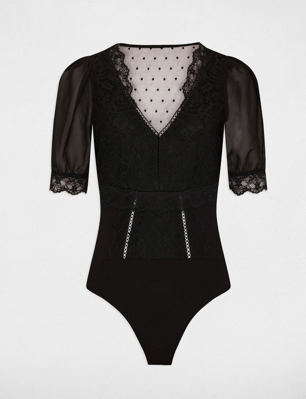 Lace body 3/4-length sleeves black women