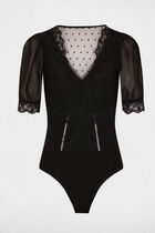 Lace body 3/4-length sleeves black women