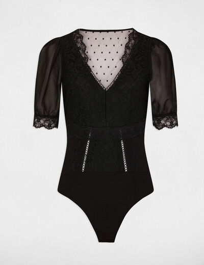 Lace body 3/4-length sleeves black women