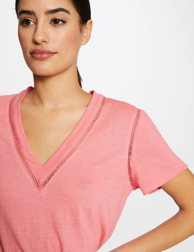 Short-sleeved t-shirt with V-neck pink ladies'