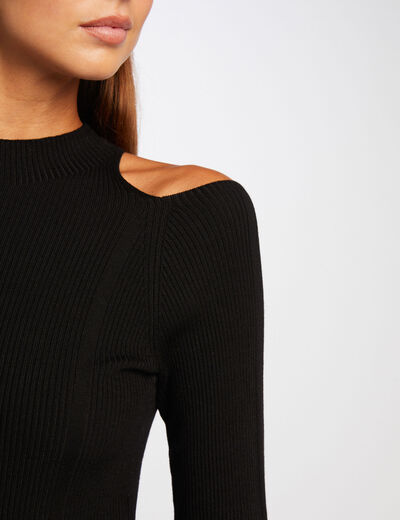 Long-sleeved jumper with openings black ladies'